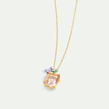 Lizard, Pink Cut Stone and Hydrangea Pendant Necklace