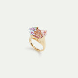 Lizard, Pink Cut Stone and Hydrangea Cocktail Ring