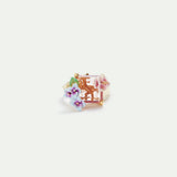 Lizard, Pink Cut Stone and Hydrangea Cocktail Ring