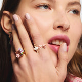 Lizard, Pink Cut Stone and Hydrangea Cocktail Ring
