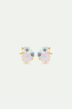 Round Purple Stone and Blue Flowers Wedding Post Earrings