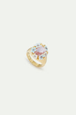 Round Purple Stone and Blue Flower Wedding Cocktail Ring