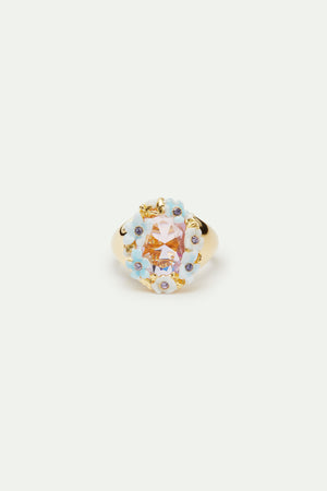 Round Purple Stone and Blue Flower Wedding Cocktail Ring