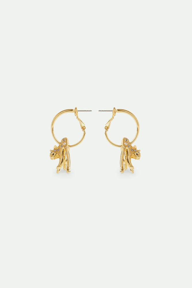 Les  Néréides Loves Animals - Cat and Crystal Golden Hoop Post Earrings