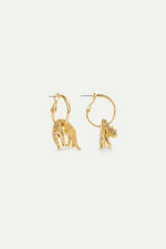 Les  Néréides Loves Animals - Cat and Crystal Golden Hoop Post Earrings