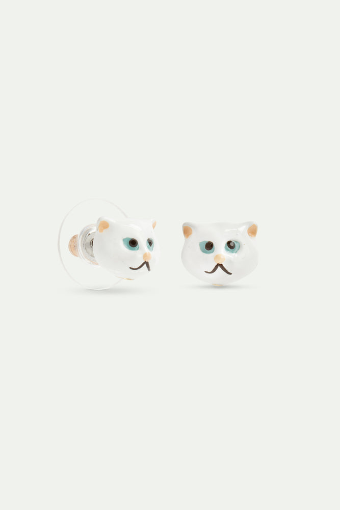 Les  Néréides Loves Animals - White Cat Head Post Earrings