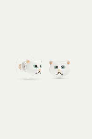 Les  Néréides Loves Animals - White Cat Head Post Earrings