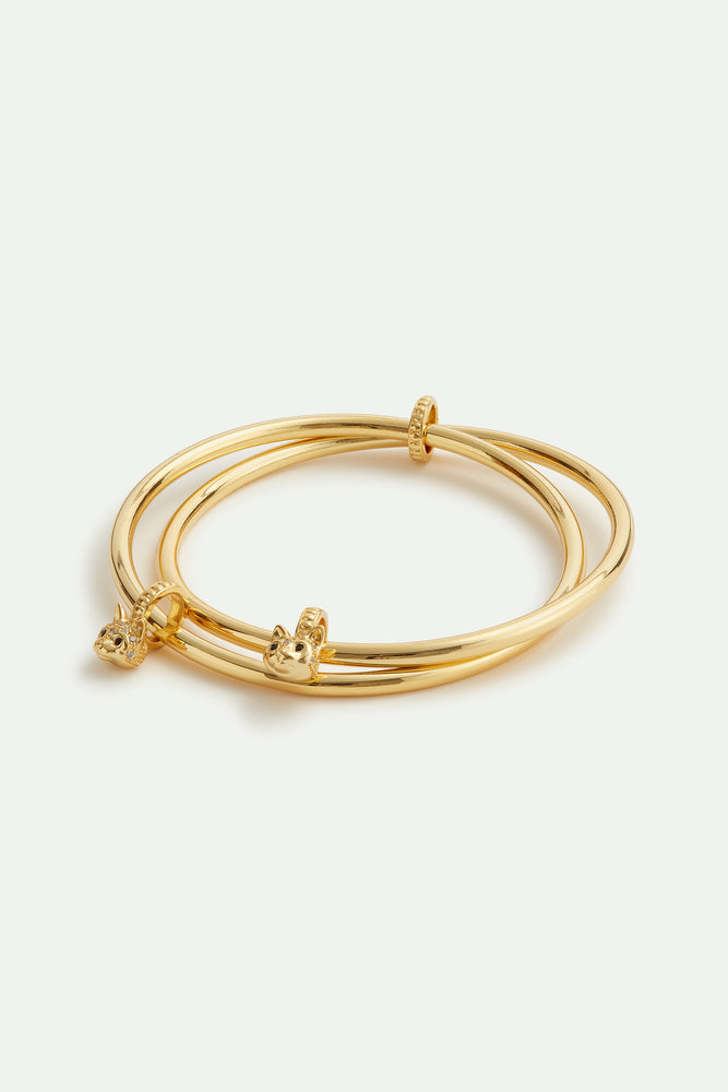 Les Néréides Loves Animals - Cat Head Double Golden Cuff Bracelet