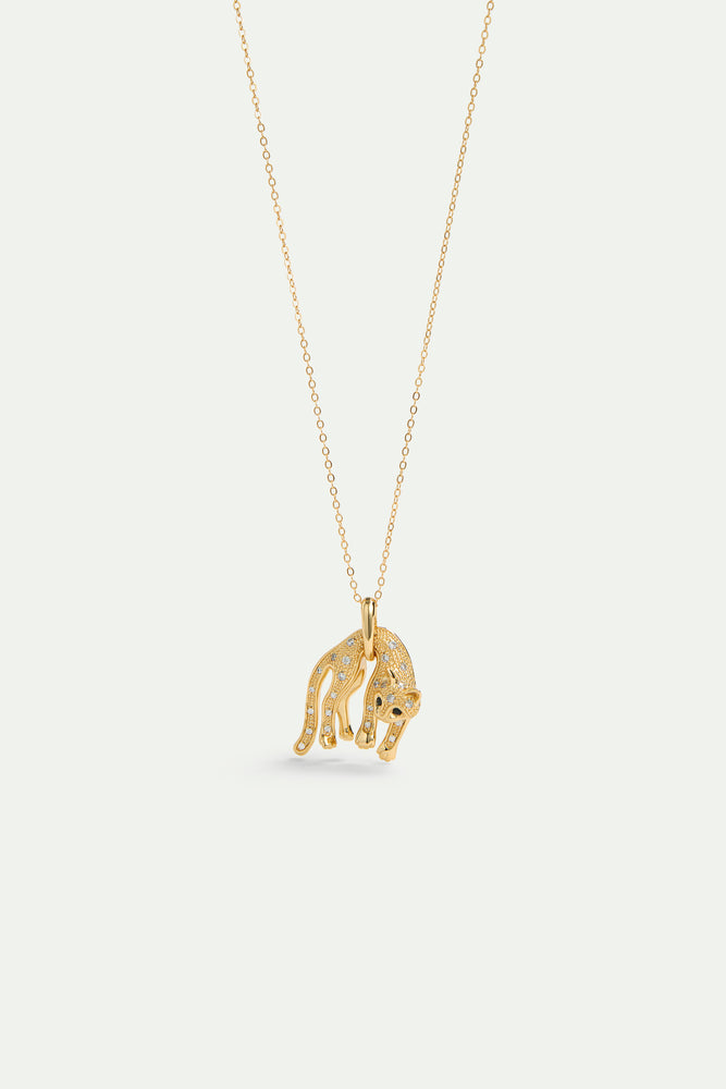 Les  Néréides Loves Animals - Golden Cat and Crystal Pendant Necklace
