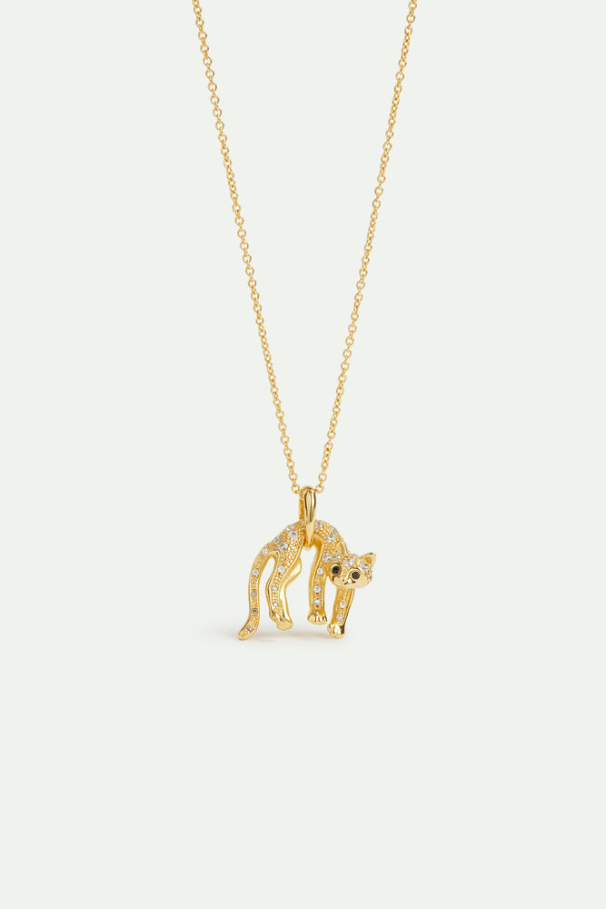 Les  Néréides Loves Animals - Golden Cat and Crystal Pendant Necklace