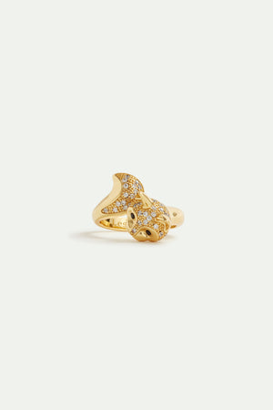 Les Néréides Loves Animals - Golden Cat and Crystal Adjustable Ring