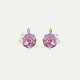 Lavender Diamantine Round Stone Sleeper Earrings with Daisies