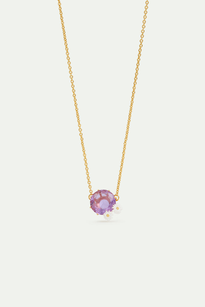 Fine Lavender Diamantine Round Stone Necklace with Daisies