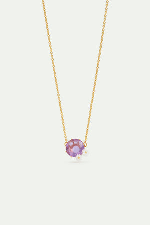 Fine Lavender Diamantine Round Stone Necklace with Daisies