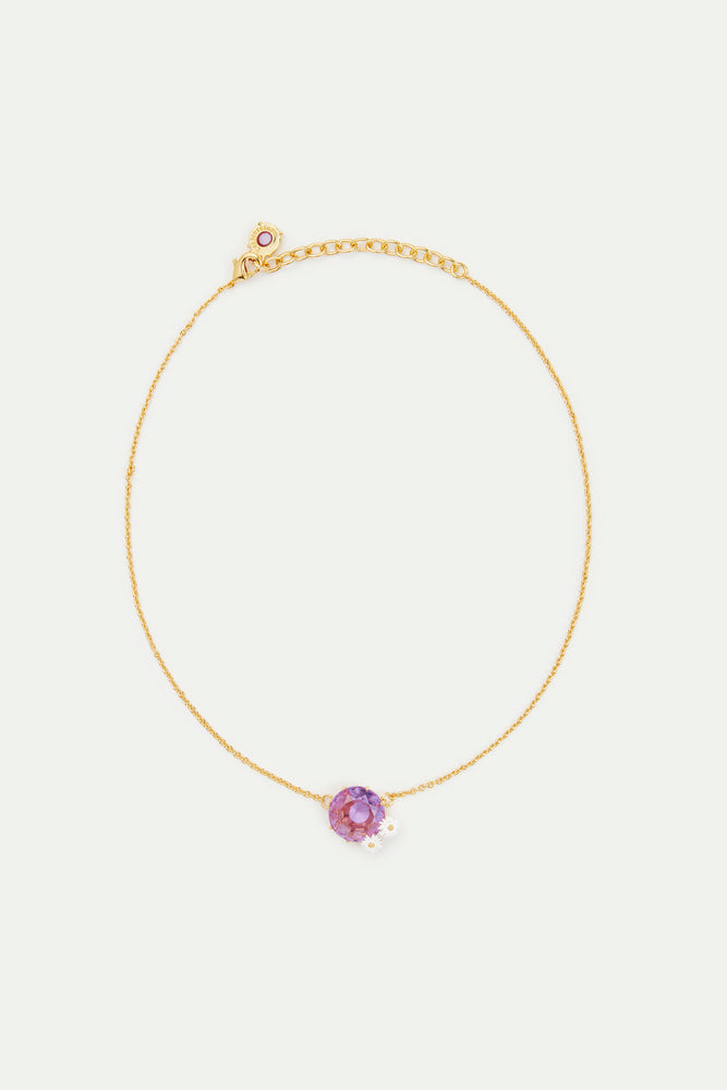 Fine Lavender Diamantine Round Stone Necklace with Daisies