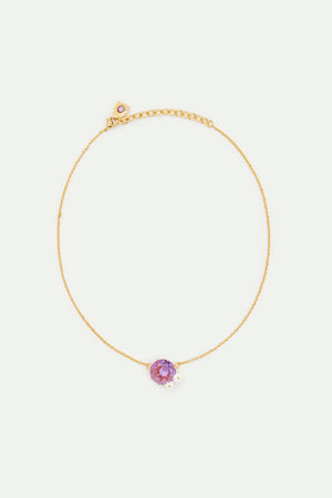 Fine Lavender Diamantine Round Stone Necklace with Daisies