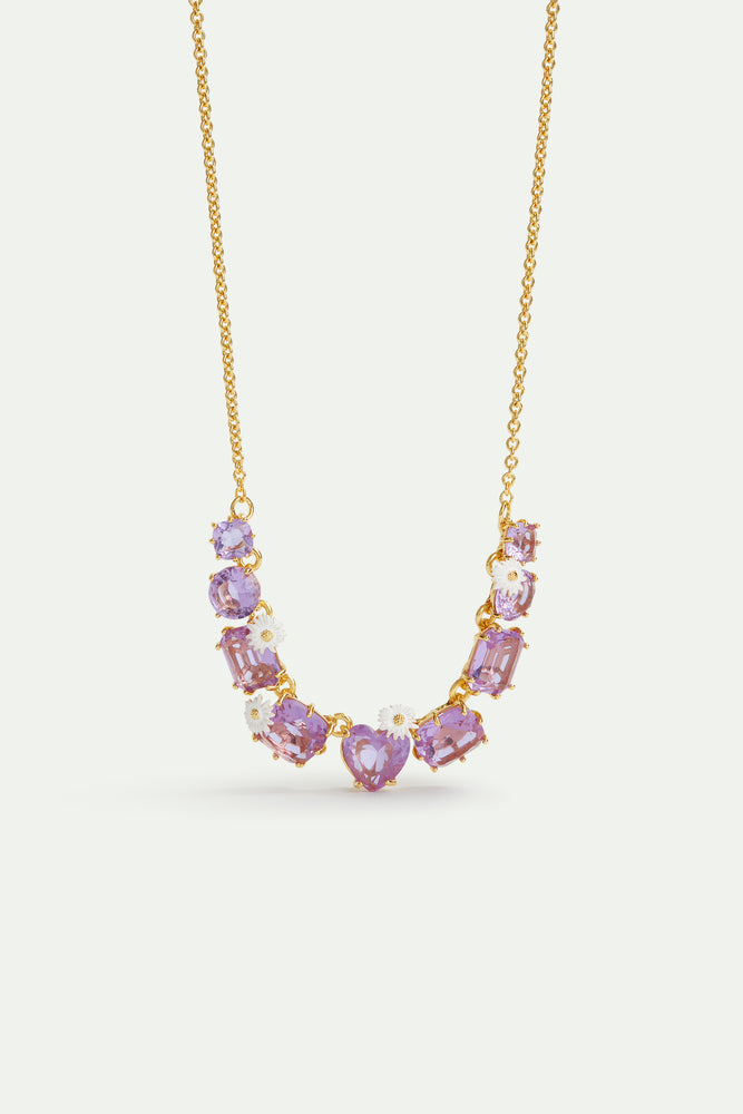 Fine Lavender Diamantine Nine Stone Necklace With Daisies
