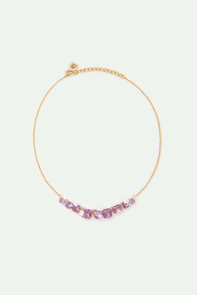 Fine Lavender Diamantine Nine Stone Necklace With Daisies