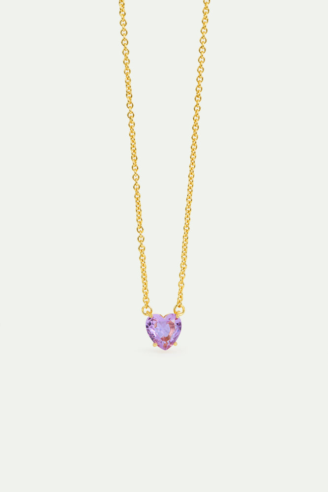 Fine Lavender Diamantine Heart-Shaped Stone Necklace