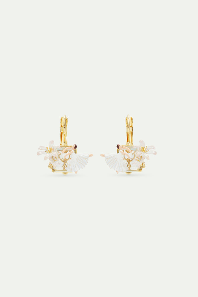 Ballerina and White Lily Faceted Stone Sleeper Earrings