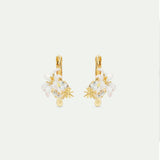 Round Faceted Stone and White Lily Sleeper Earrings