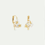 Round Faceted Stone and White Lily Sleeper Earrings