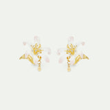 Large White Lily Earrings and Golden Leaves Clip-On Earrings