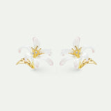 Large White Lily Earrings and Golden Leaves Post Earrings