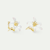Large White Lily Earrings and Golden Leaves Post Earrings