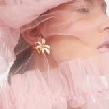 Large White Lily Earrings and Golden Leaves Clip-On Earrings
