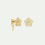 Golden Filigree Flower and Crystal Post Earrings