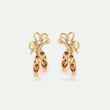 Pink Ballet Slippers and Gold Bow Clip-On Earrings