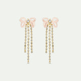 Pink Ribbon and Rhinestone Chain Post Earrings