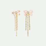 Pink Ribbon and Rhinestone Chain Post Earrings