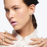 Pink Ribbon and Rhinestone Chain Post Earrings