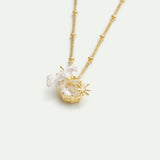 Lily Flower and Faceted Stone Pendant Bracelet