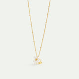 Lily Flower and Faceted Stone Pendant Necklace