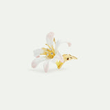 White Lily Flower and Crystal Brooch