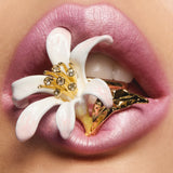 White Lily Flower and Crystal Brooch