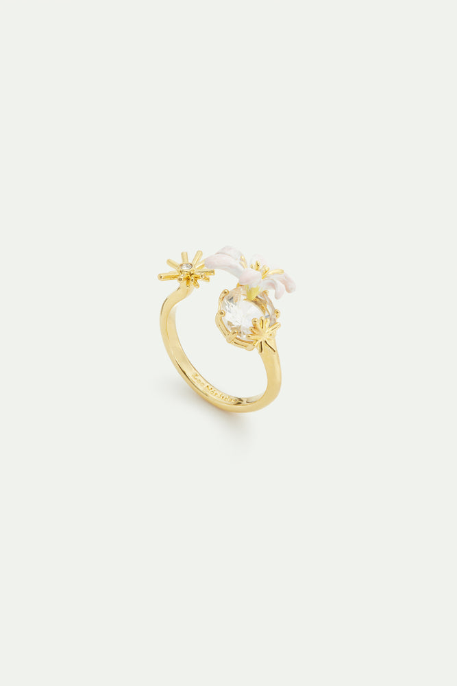 lily white jewellery White Lily Flower and Faceted Stone Adjustable Gold-Plated Ring – Les Néréides