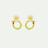 White Flower and Ladybird Post Hoop Earrings