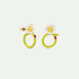 White Flower and Ladybird Post Hoop Earrings
