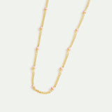 Enameled Golden Chain and Pink Beads