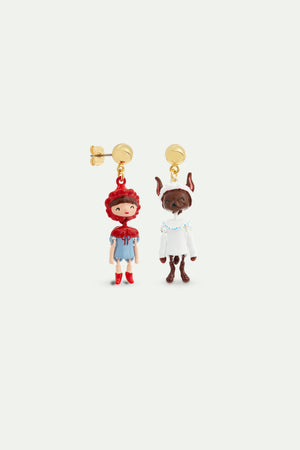 N2 Little Red Riding Hood and Wolf Post Earrings
