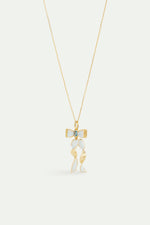 Blue and Gold Ribbon with Blue Cut Stone Necklace