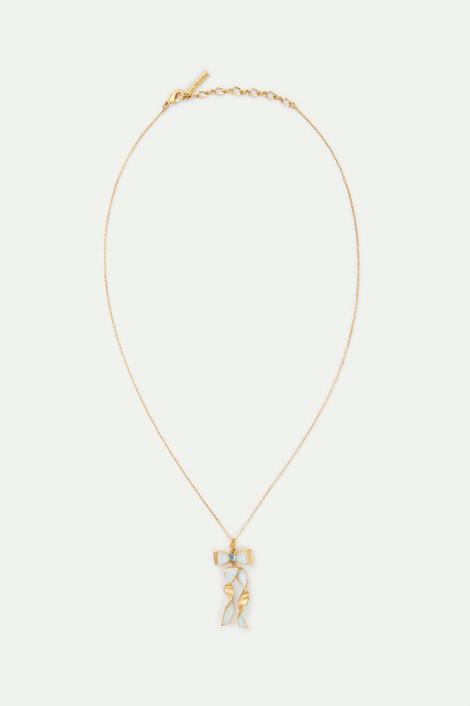 Blue and Gold Ribbon with Blue Cut Stone Necklace