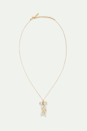 Blue and Gold Ribbon with Blue Cut Stone Necklace