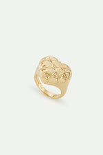 Quilted Gold Heart and Crystal Heart Cocktail Ring