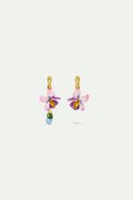 Asymmetrical Violet Flower and Blue Stone Sleeper Earrings