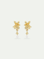 Lily Flower and Cultured Pearl Golden Dangle Clip-On Earrings
